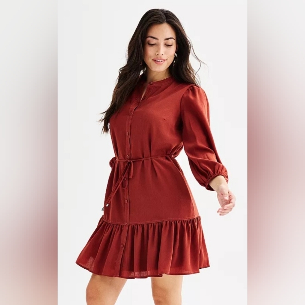 Nine West Long Balloon SleeveBelted Mini Dress Women's Size Medium A00183